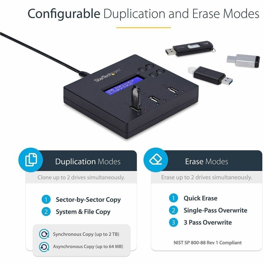StarTech 1:2 Standalone USB Duplicator & Eraser - Flash Drives - TAA Compliant -
