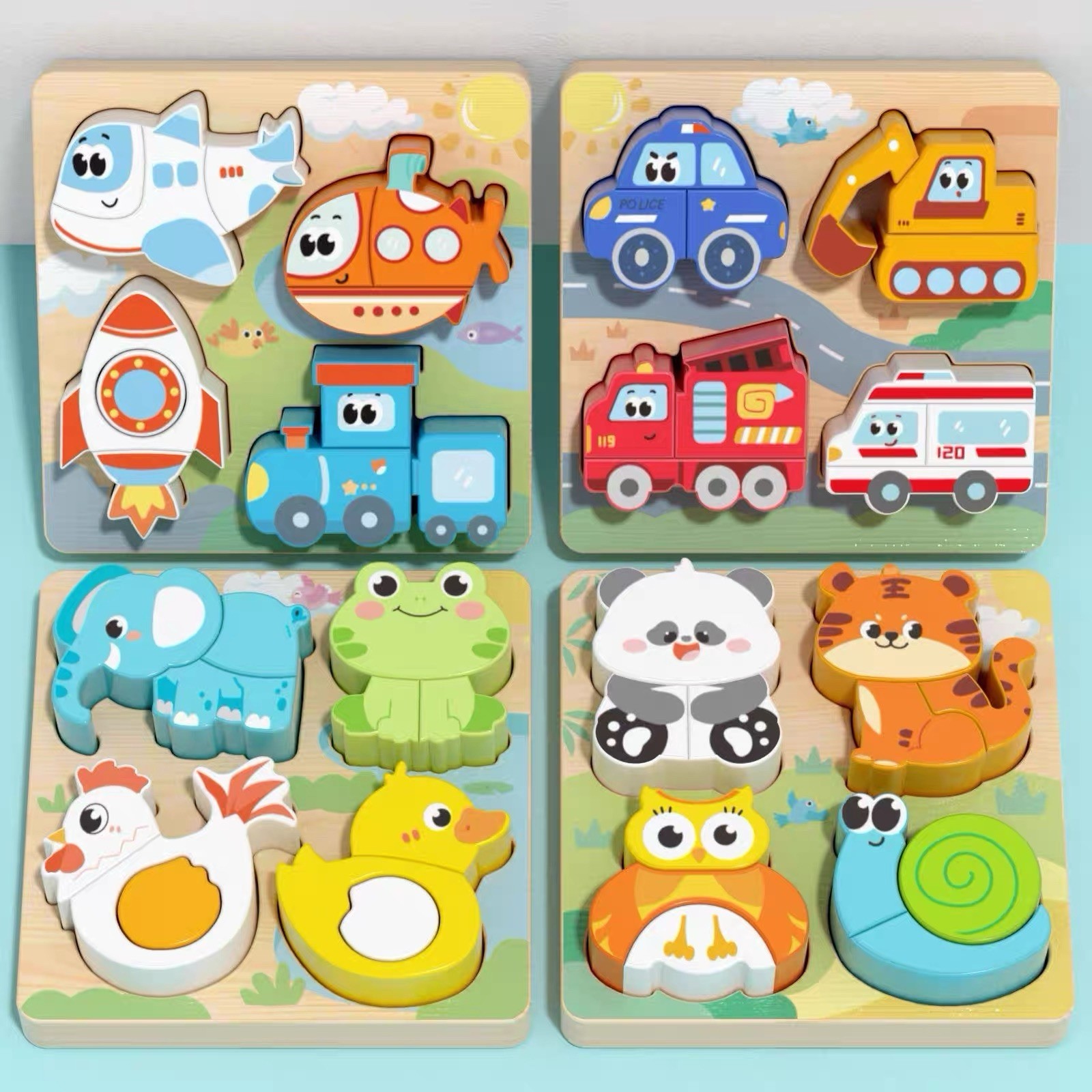 4 Pack Wooden Puzzles for Toddlers Baby Kids 2 3 4 5Years Old Color Shape