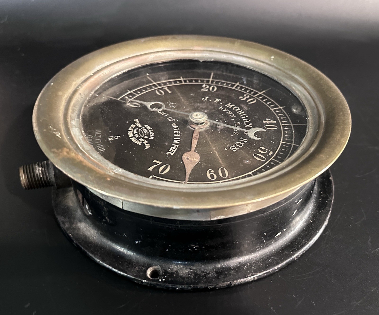 American Steam Gauge & Valve Co 5” Altitude Gauge, J.F. Morgan & Son, Lynn, Mass