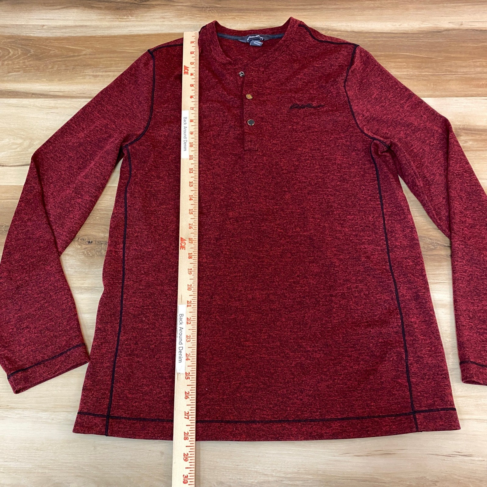 Eddie Bauer Henley Shirt Mens Medium Red Heathered Long Sleeve Performance