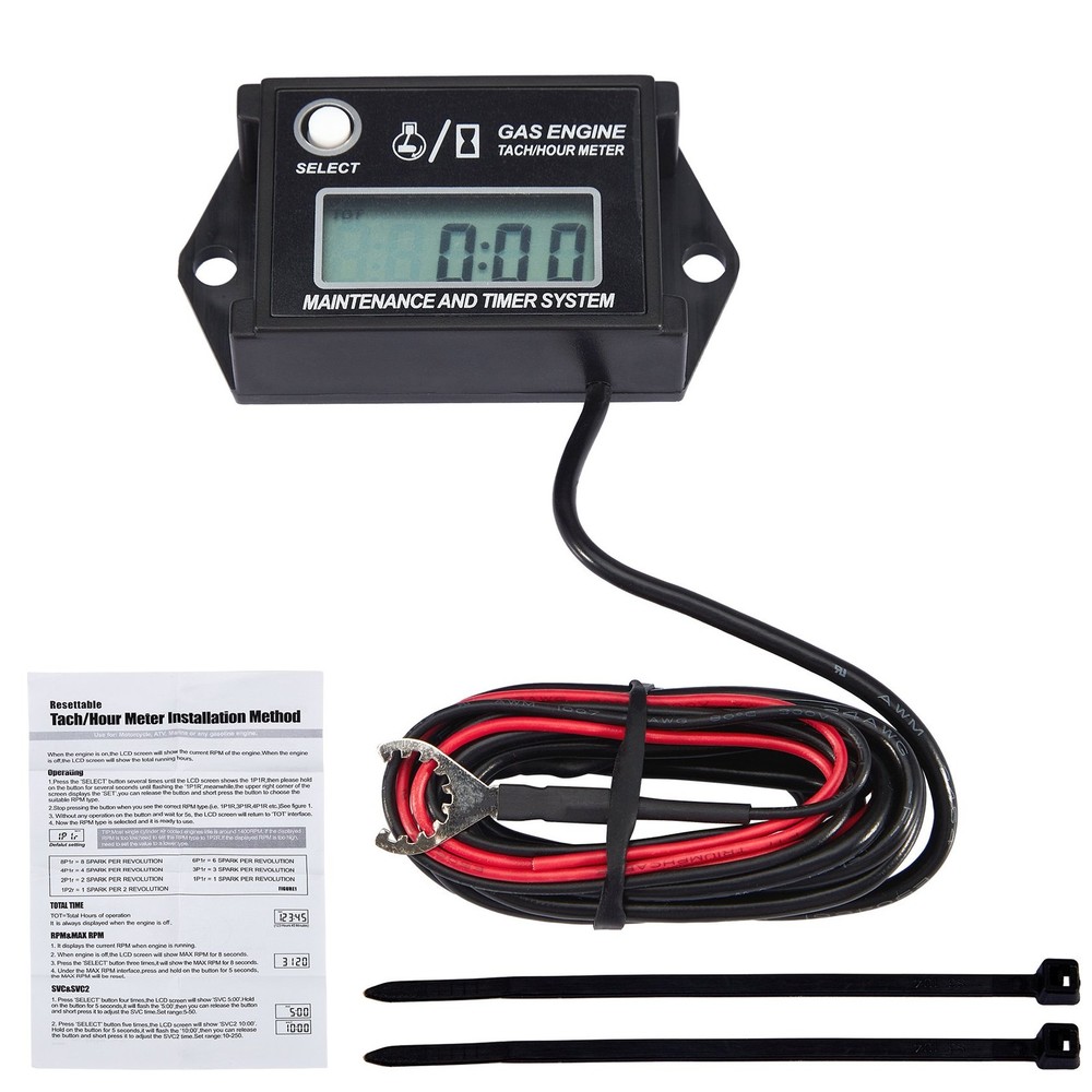 Waterproof IP68 Digital Tiny Tachometer Hour Meter Resettable Job Timer+Battery