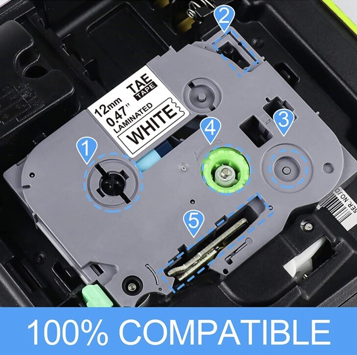 5x TZc-231 12mm 8m P-Touch Signature Tape Practical Replacement For Klebeband