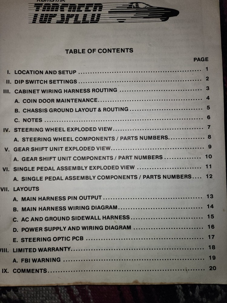 Top Speed Arcade Manual