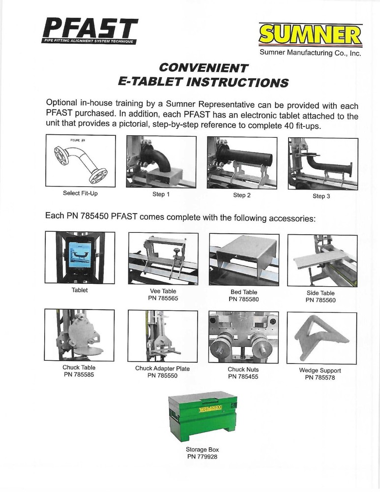 Sumner PFAST Pipe Fitting Alignment System Technique Welding Table Stand 785450