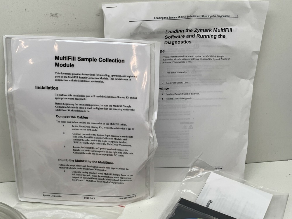 Zymark Hanson MultiFill Sample Collection Module Startup Kit & Manual Guide