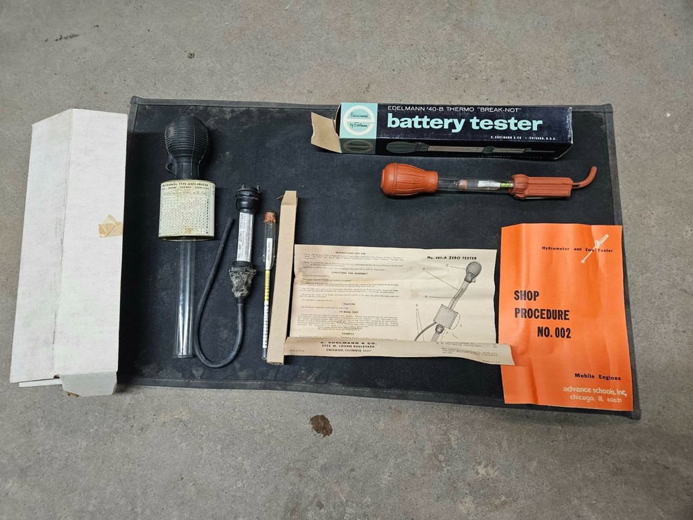 E. Edelmann Battery Tester and No.461 Zero Tester Hydrometer Set Boxes Manual