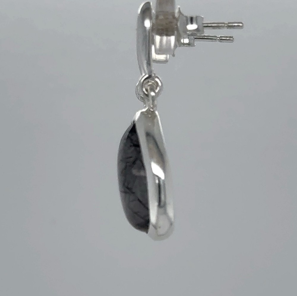 925 Sterling Silver - Teardrop Rutilated Quartz Drop Pear Post Earrings Gemstone
