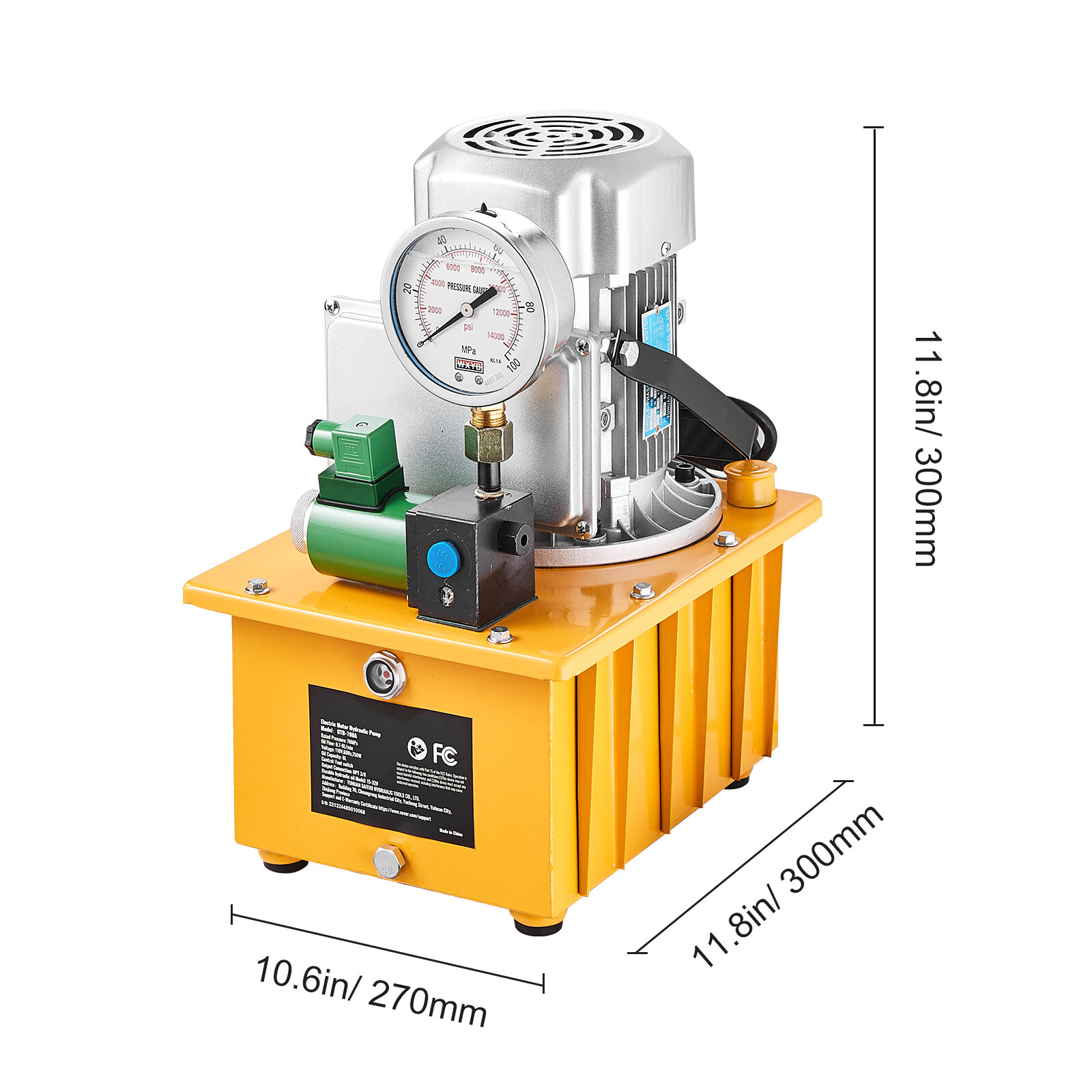 Electric Hydraulic Pump Single Acting Oil Pump 10000 PSI 8L Solenoid Valve