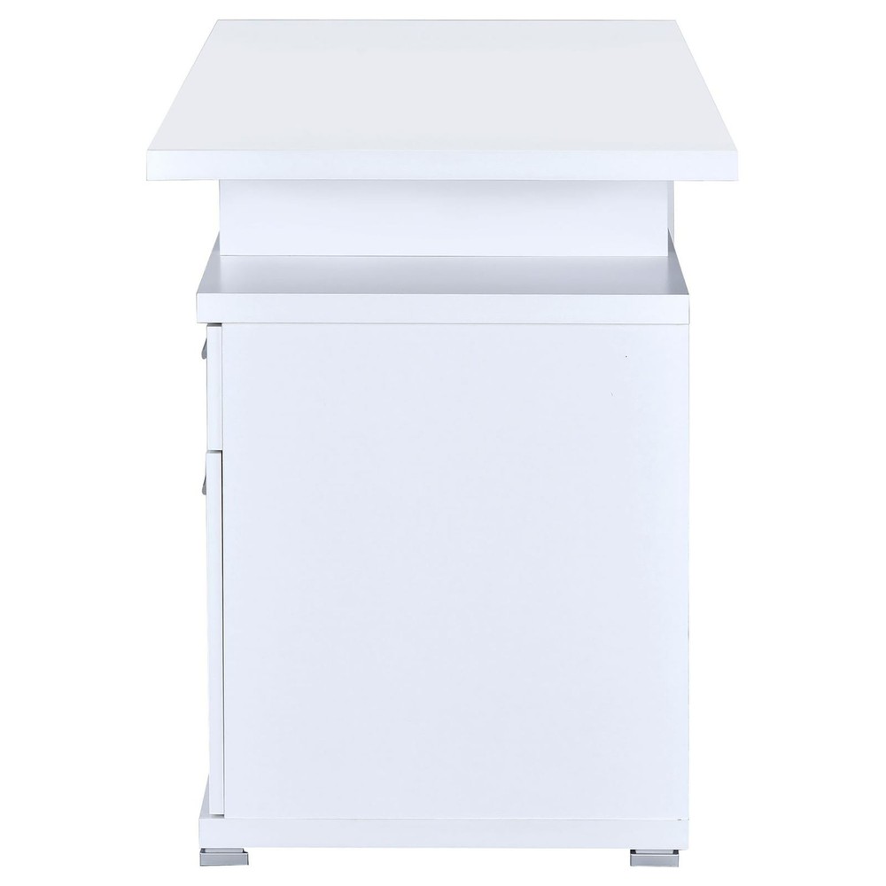 White 2 Drawer Reversible Office Desk, L Shaped Computer Desk with Keyboard