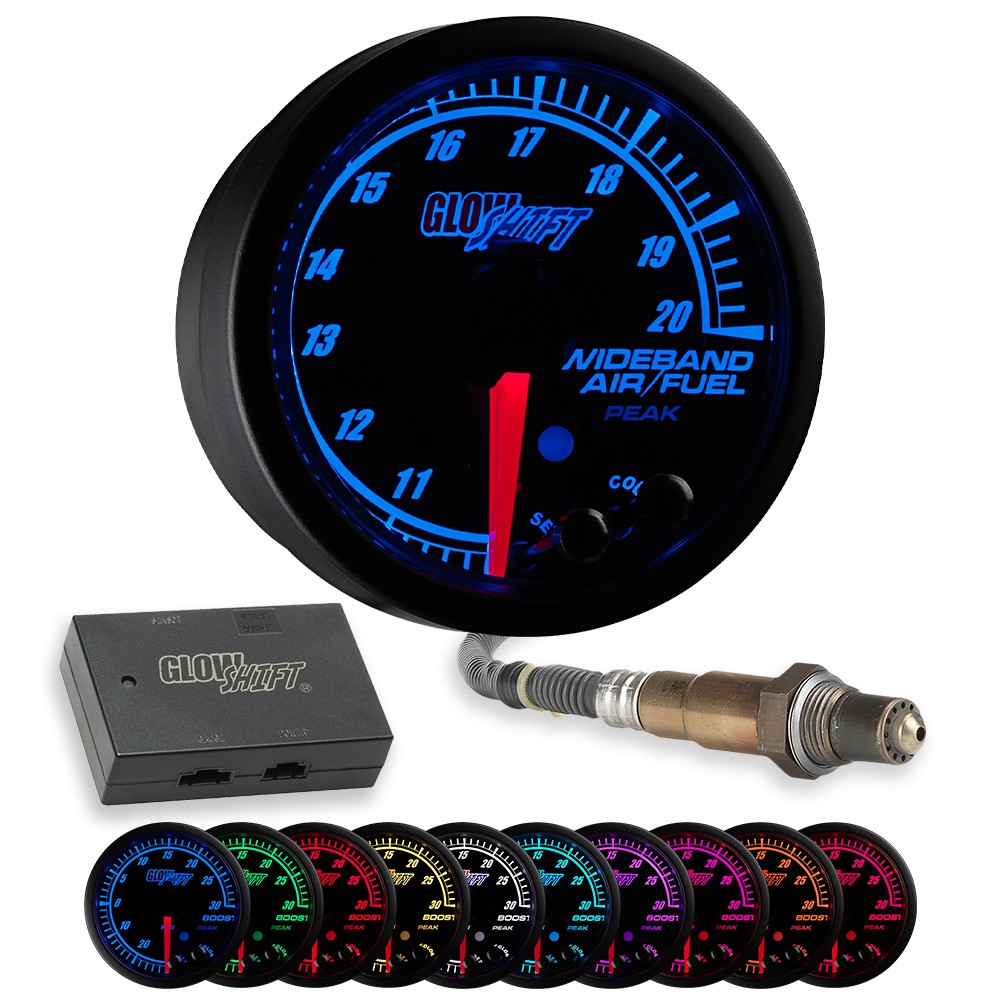 GlowShift Elite 10 Color Wideband Air Fuel Ratio AFR Lambda Gauge w Data Logging