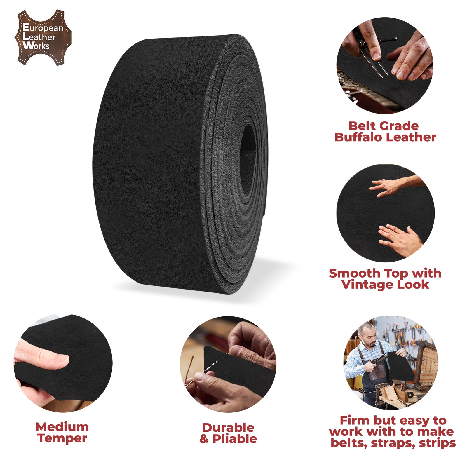 European Leather Works - Buffalo Belt Blanks 8-10 oz (3-4mm) 40-60" Leather
