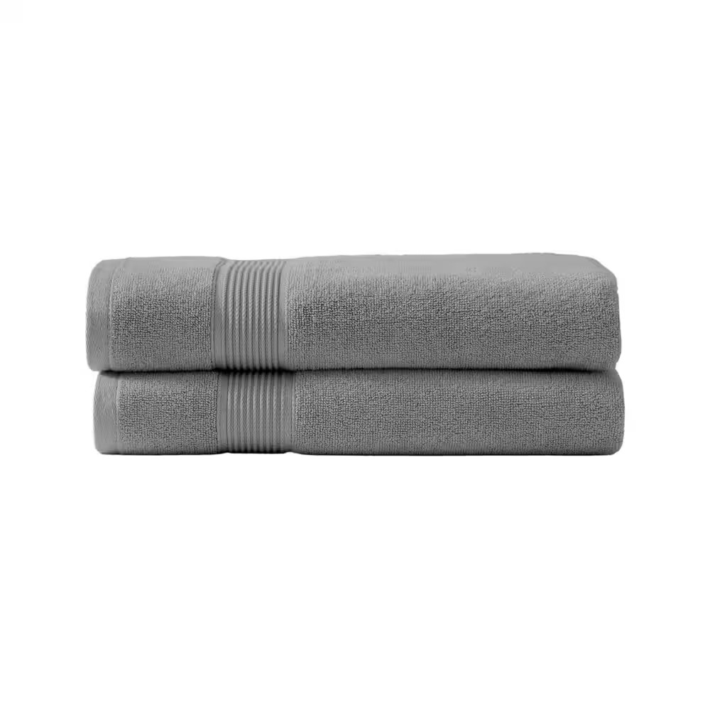 Felicity 2-PC Grey Solid Color Striped Dobby Border Anti-Microbial Supima Cotton