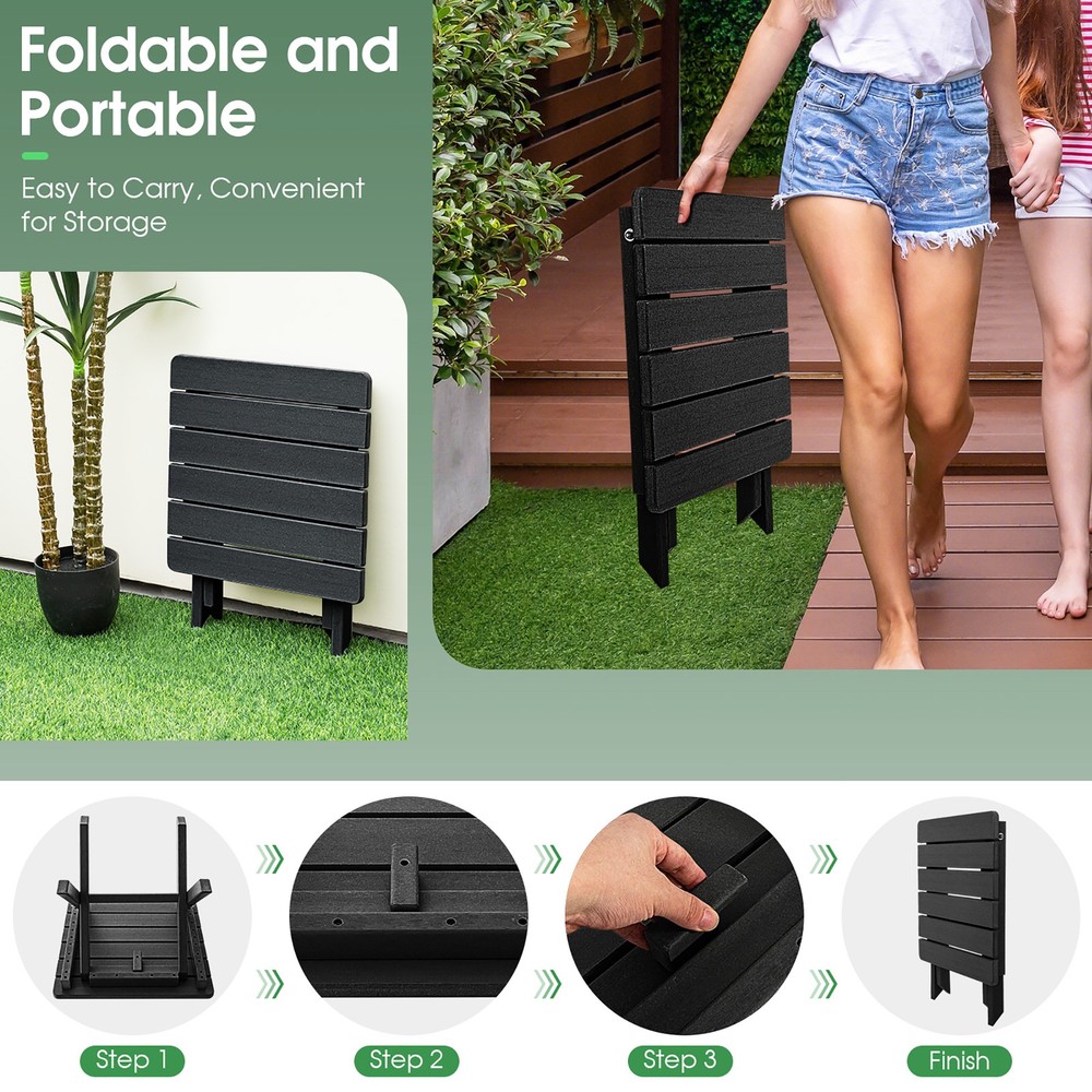 2 Pieces Folding Adirondack Side Table Poolside Garden Patio Black