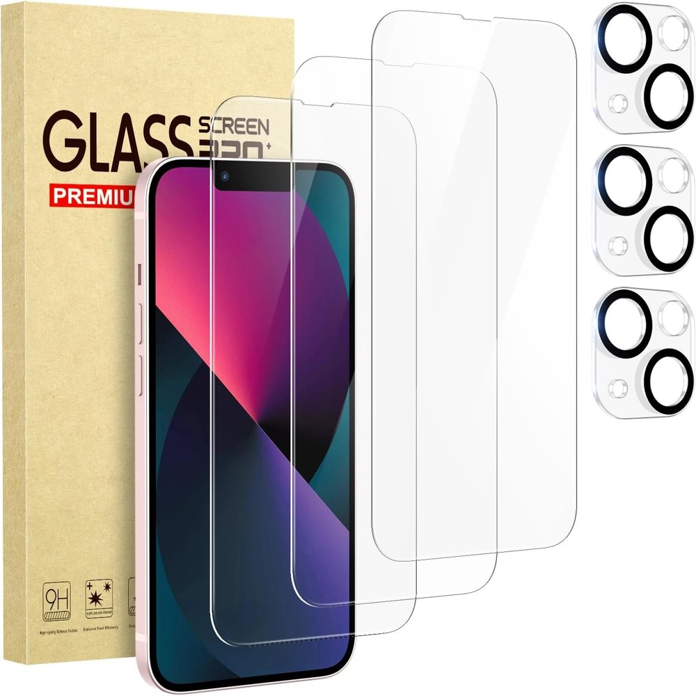 3PCS Screen Protector & Camera Lens Protector for iPhone 13 Tempered Glass Case