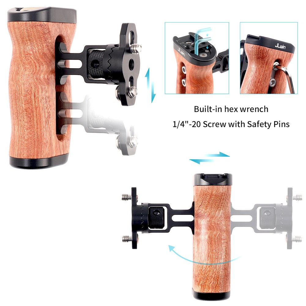 Wooden Side Handle Grip Quick Release Version Mount for Vlogging Camera Cage Rig