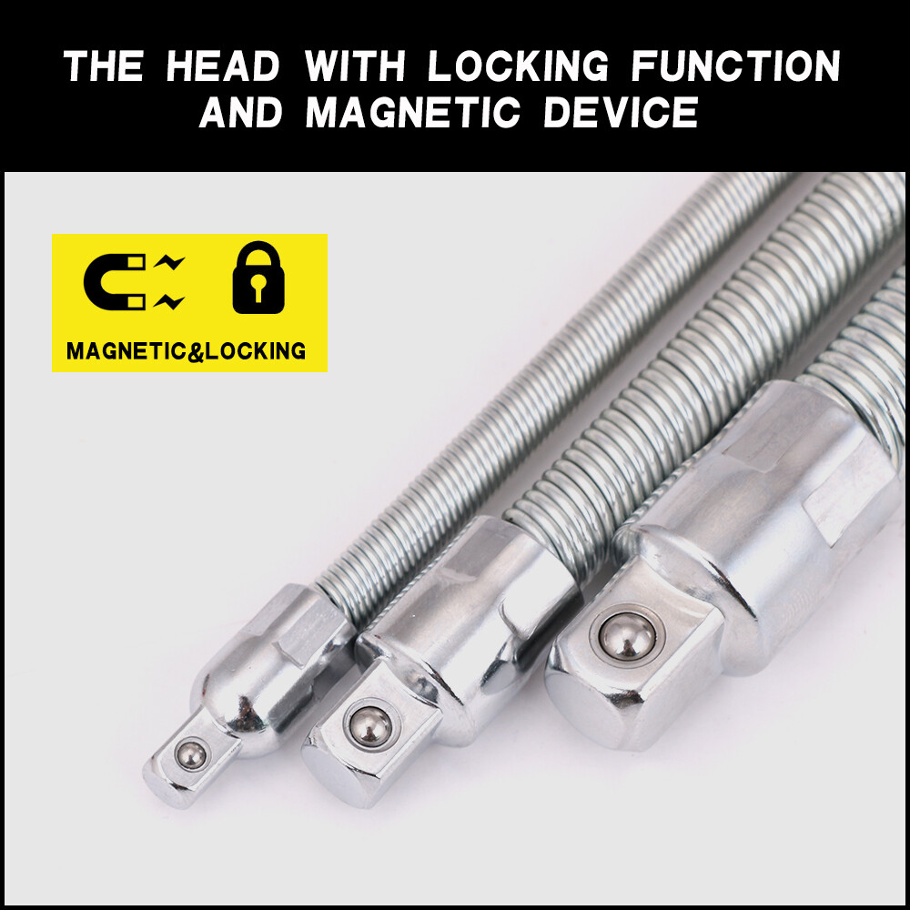 Flexible Socket Extension Bar Shaft Set 1/2" 1/4" 3/8" Ratchet Flex 10" 8" 6"