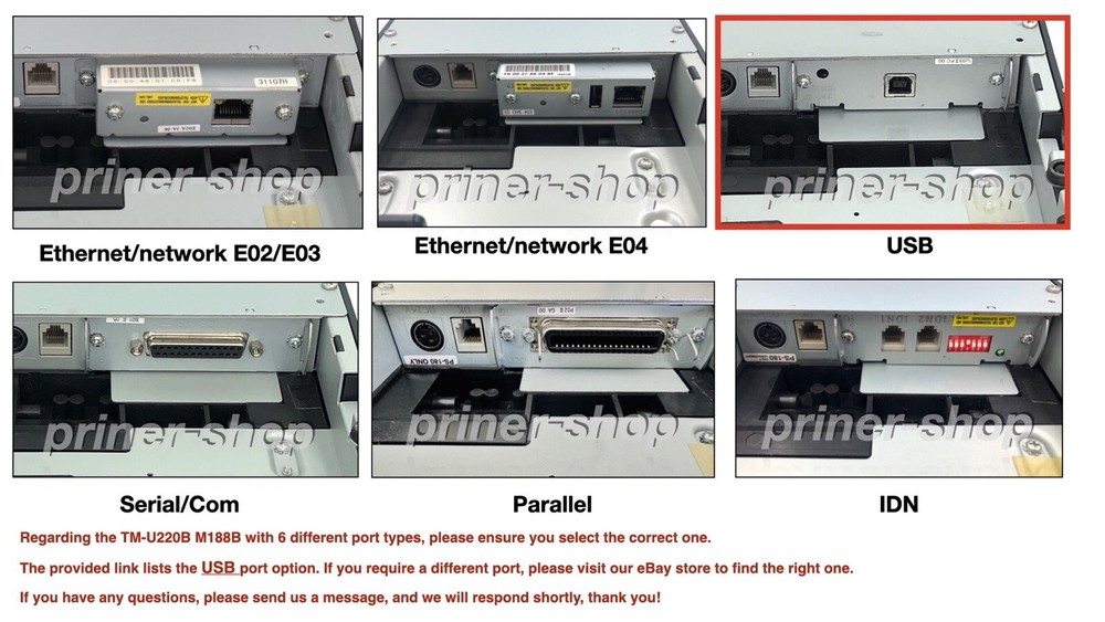 Epson TM-U220B Receipt Printer Impact USB Ports M188B (USB Interface)