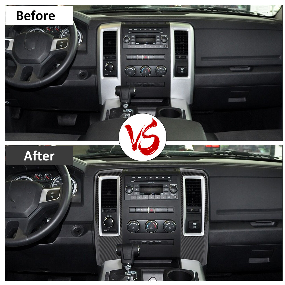 2pc Center Console Navigation Panel Trim For Dodge RAM 1500 2010-12 Carbon Fiber