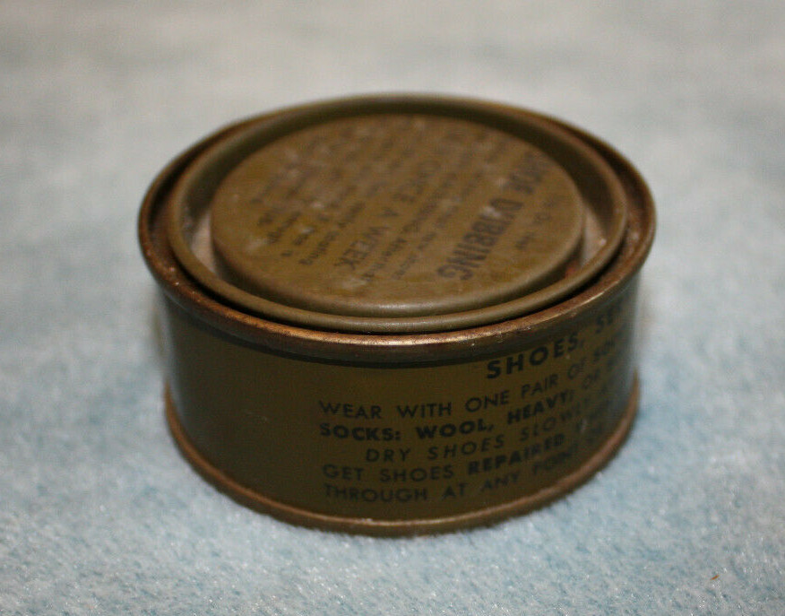 Vintage US Military Army Shoe Dubbing Olive Green Tin 1 ½ oz Feels Full