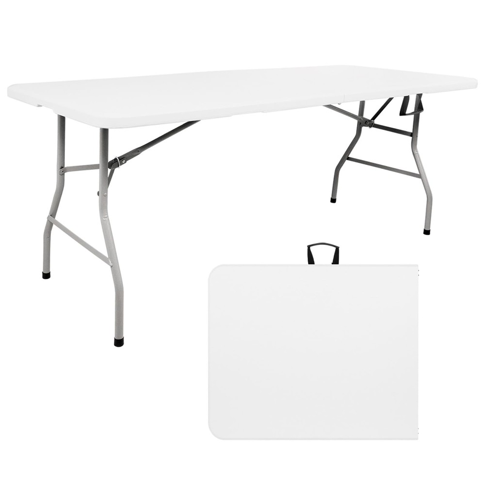 Portable 6FT Foldable Table with Carry Handle, Lightweight Plastic Folding Ta...