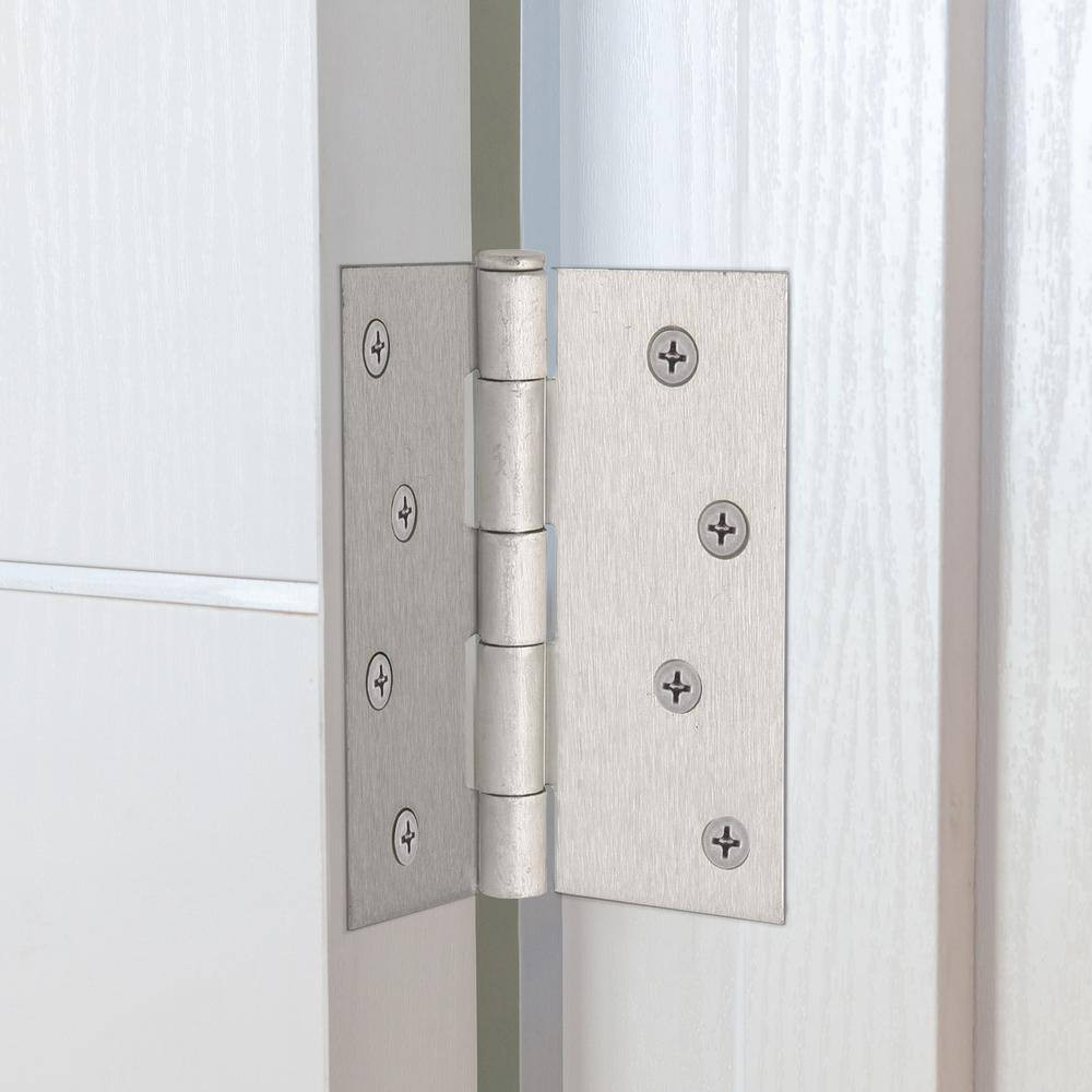 4 In. Square Corner Satin Nickel Door Hinge Value Pack (10 per Pack)