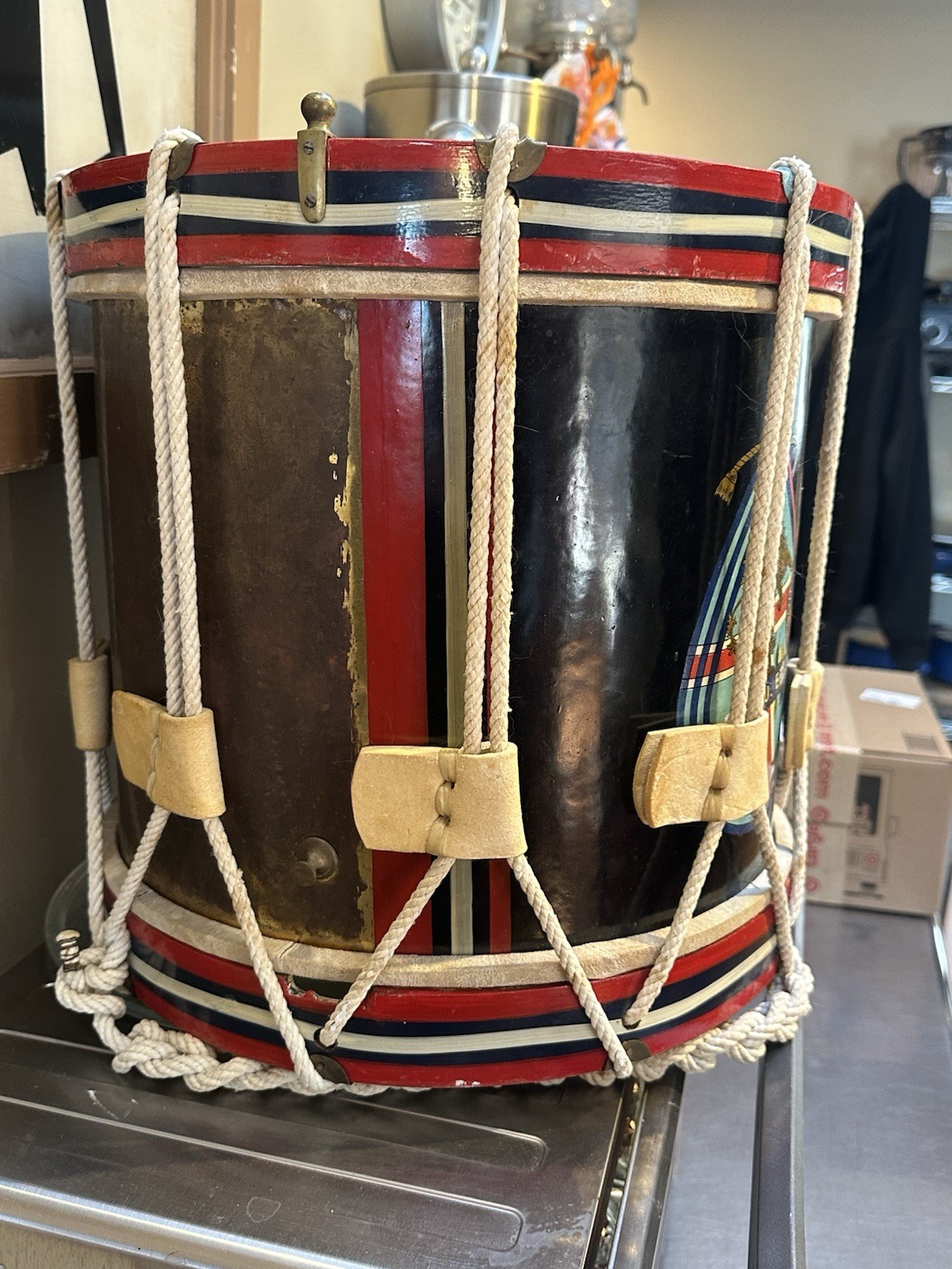 WWII Royal Air Force "Dieu Et Mon Droit" Red White & Blue War Side Drum