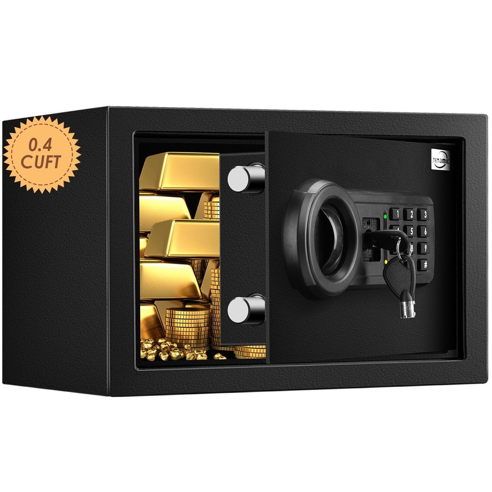Tenamic Safe Box 0.4 Cuft Fireproof, Waterproof, Keypad Small cuft, black