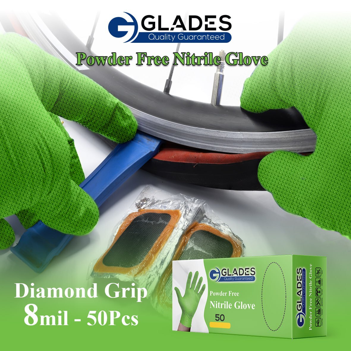GLADES™ 8 Mil Heavy Duty Nitrile gloves Diamon Texture Indutrial Mechanic Gloves