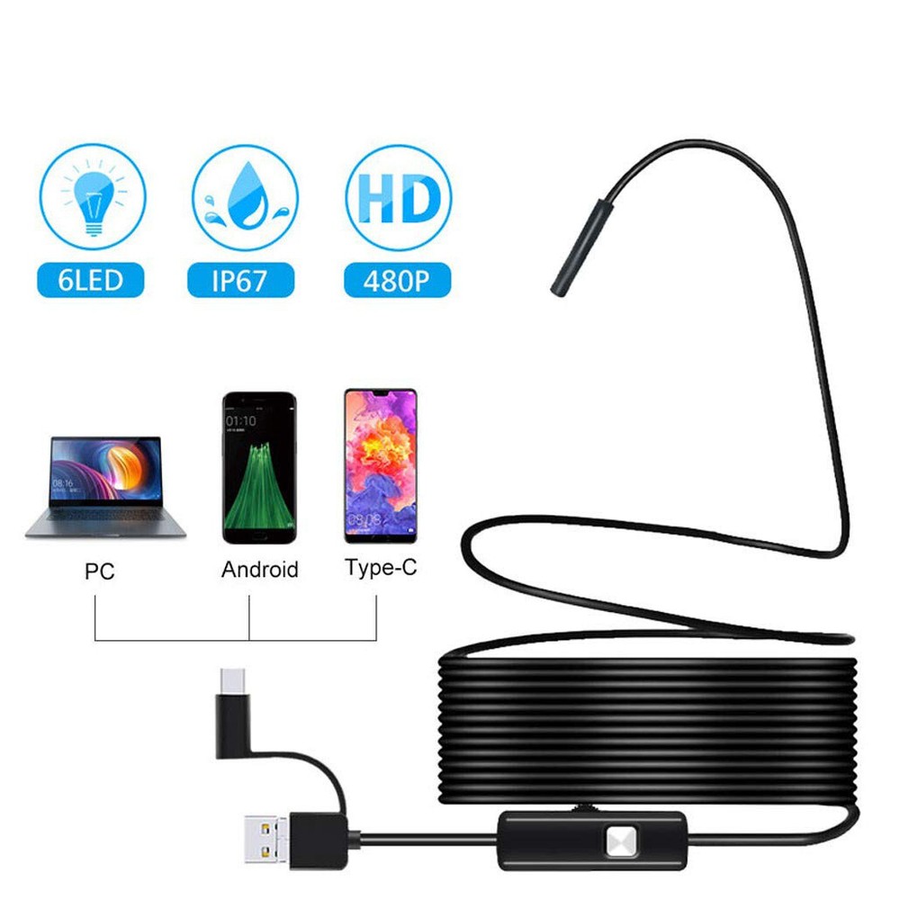 HD USB Endoscope Type C Borescope Inspection Camera For Android MAC Computer US