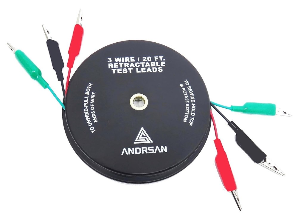 3 Wire 20 ft Retractable Leads with Clips for Electrical Testing