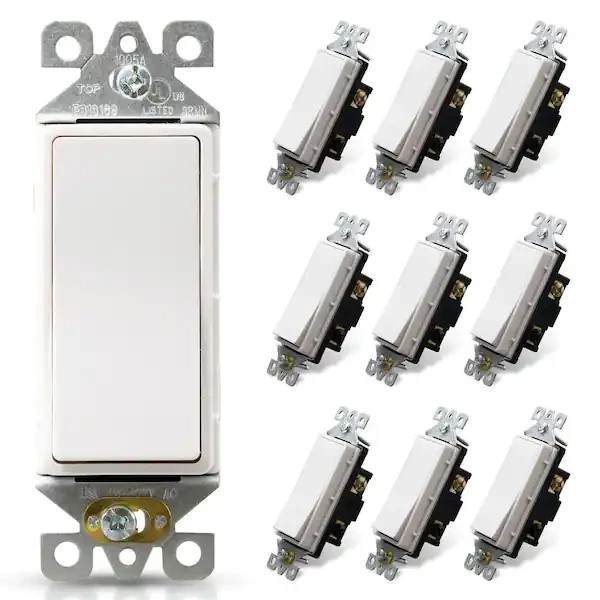 Single Pole Light Switch White Decorator Wall Switch 15A 120/277V 10 Pack