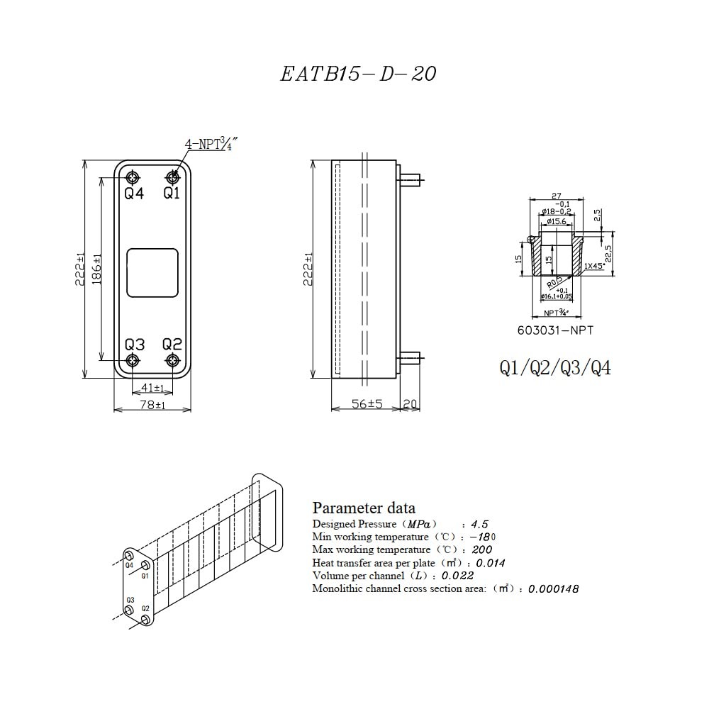 Brazed Plate Heat Exchanger 3x8 20 Plates Water To Water Heat Exchanger, Copper/
