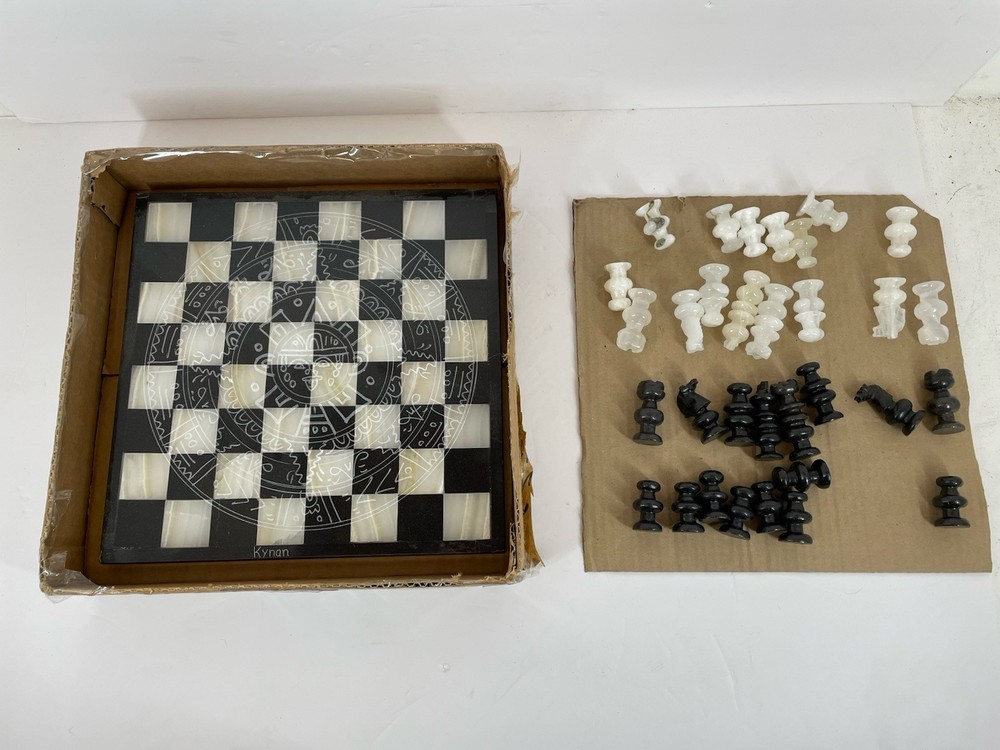 Vintage Marble & Onyx Chess Set Complete