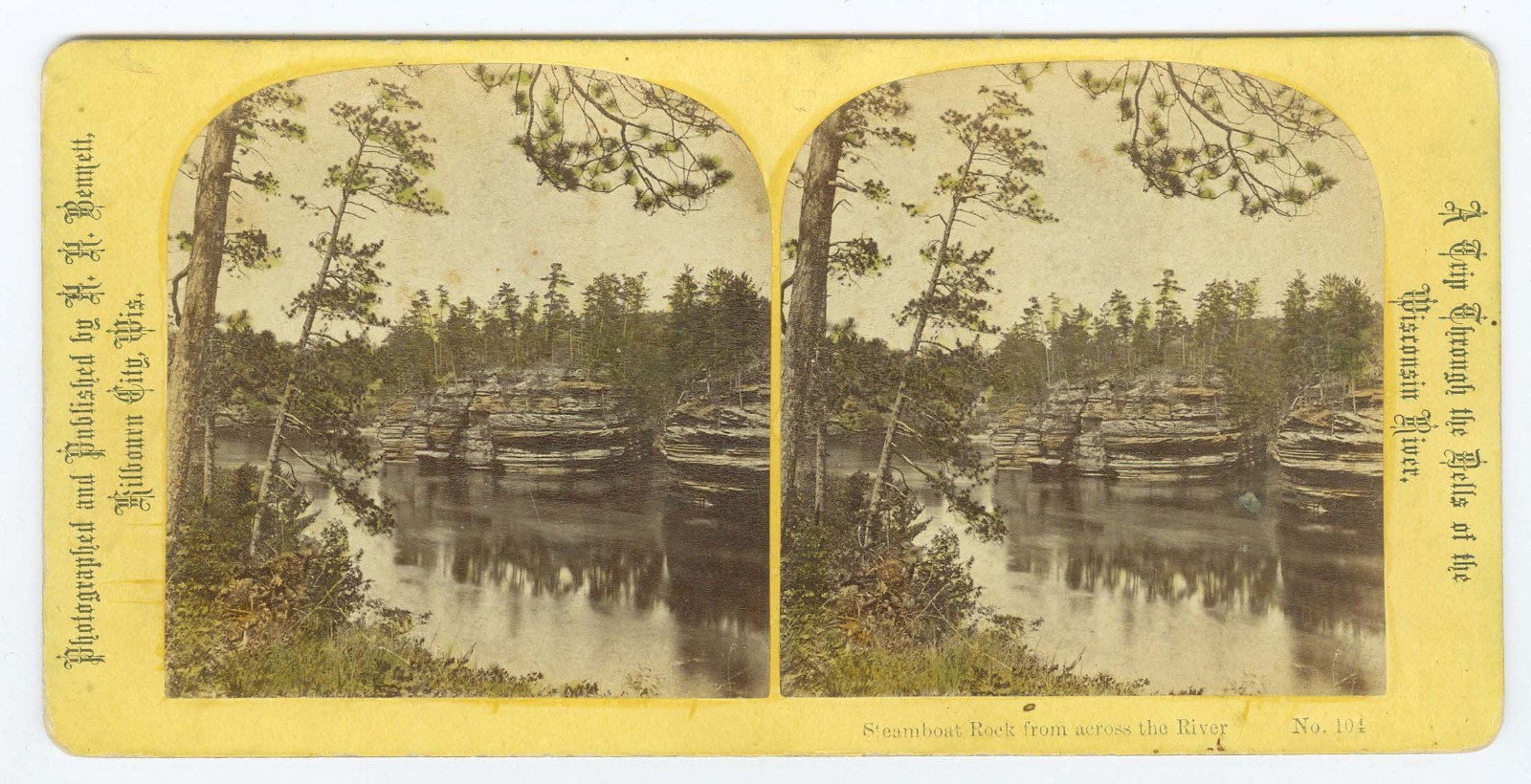 G2161~ WISCONSIN DELLS – Steamboat Rock Tinted 1870s Stereoview-Bennett