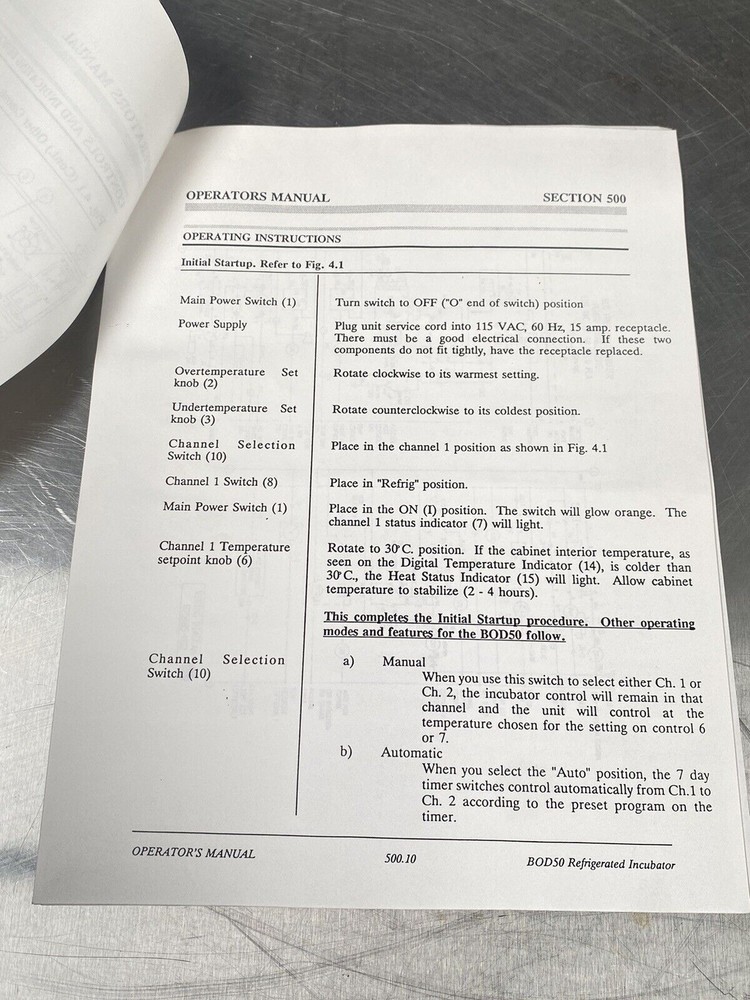 Revco BOD50 Refrigerated Incubator - Users Manual / Instructions Book