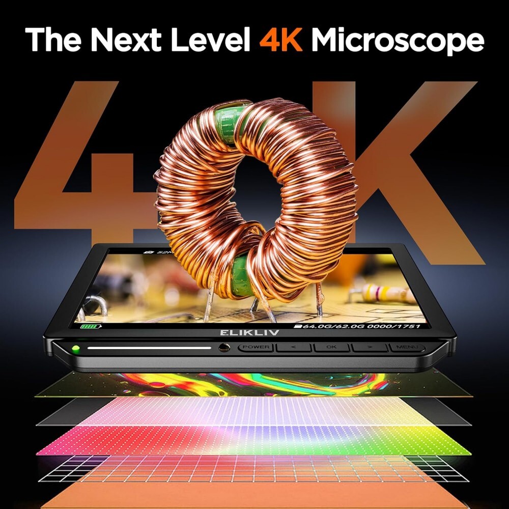 Elikliv 2s Fast Focus TOF Sensor Microscope AF Refocus 4K UHD Tri-Screen Output