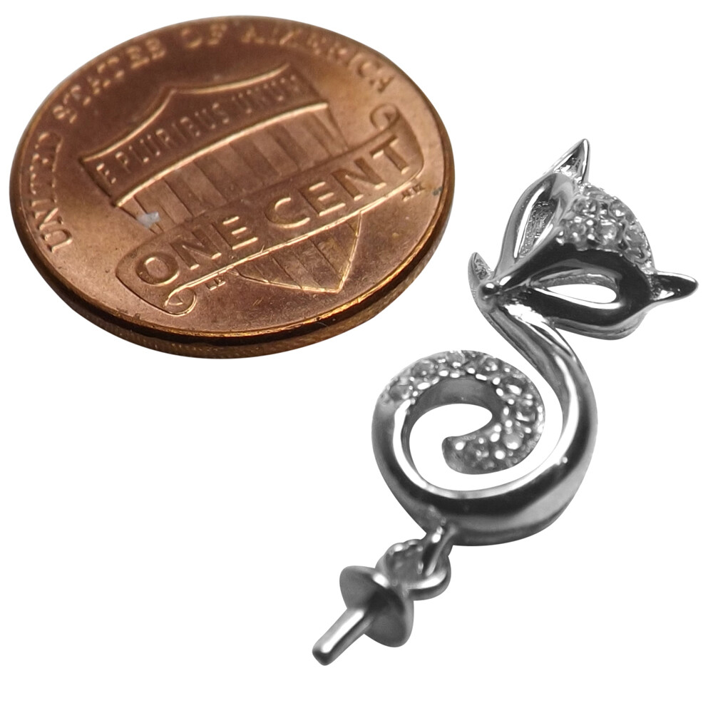 925 Sterling Silver Cute Fox with Dangle Pendant Setting