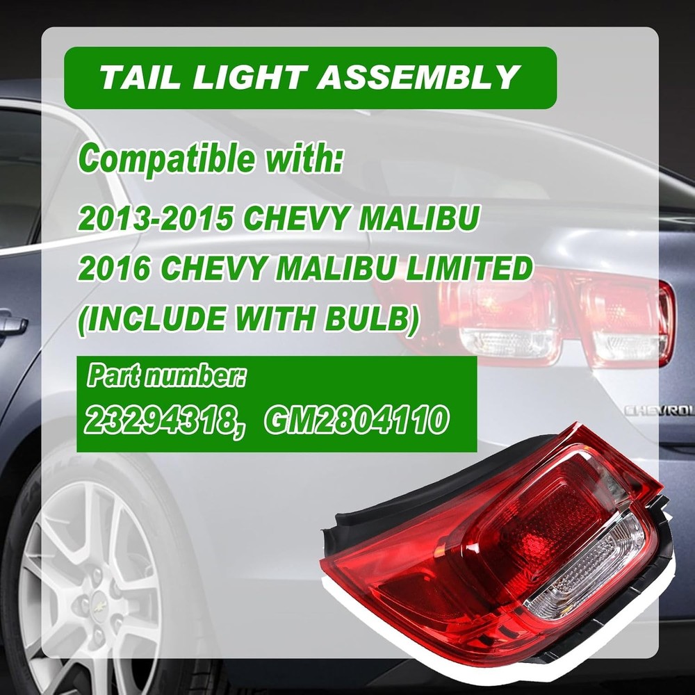 Tail Light Compatible with 2013 2014 2015 Chevy Malibu LT LS Left Driver Side