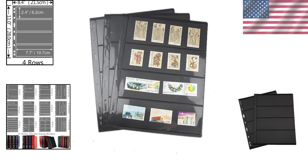 10-Pack Classic Black Stamp Album Pages - 20 Pages with Double-Sided Storage