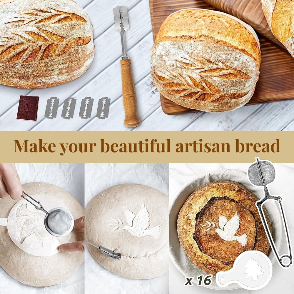 Sourdough Baking Essentials: 14 Tools in Rattan Baskets for Perfect Bread