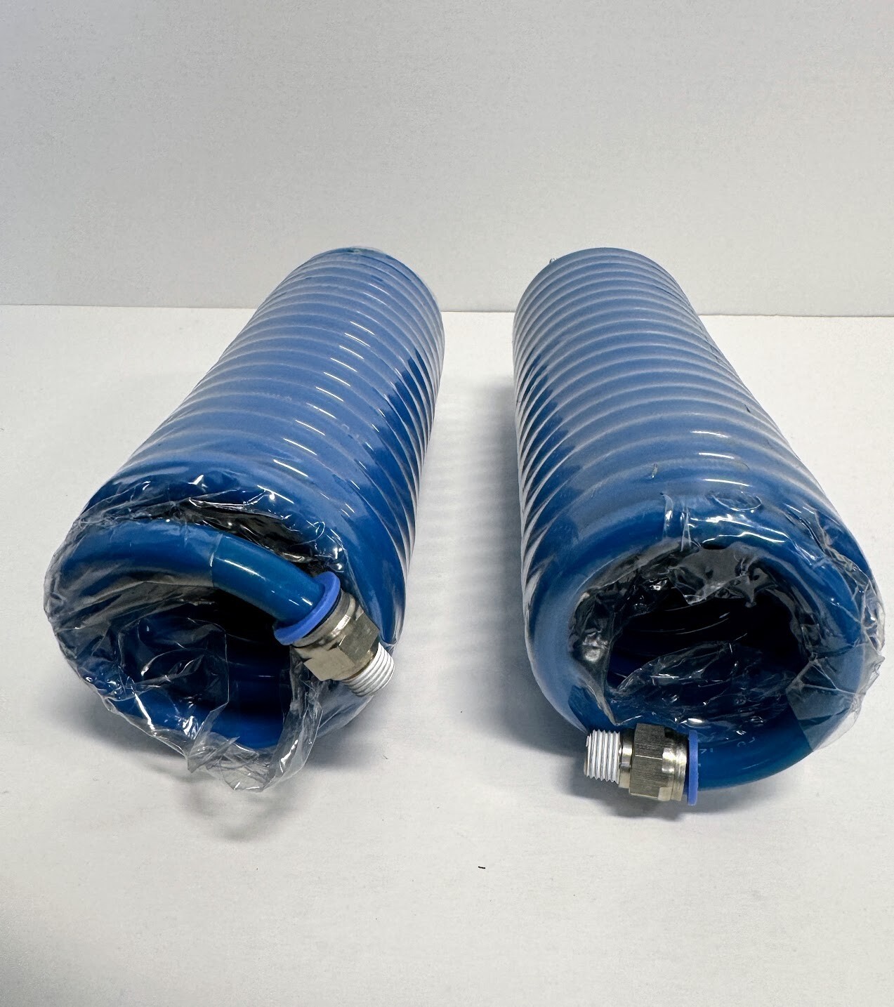 2 PACK! Recoil Air Hose 12' - 1/4" Fittings Polyurethane PU - Blue NEW