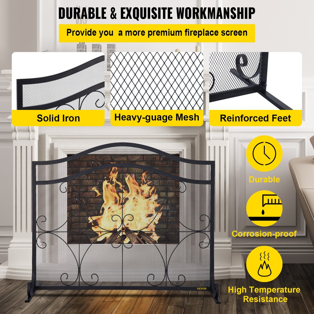 Fireplace Screen Spark Guard Protector Single Panel Free Standing Home Decor