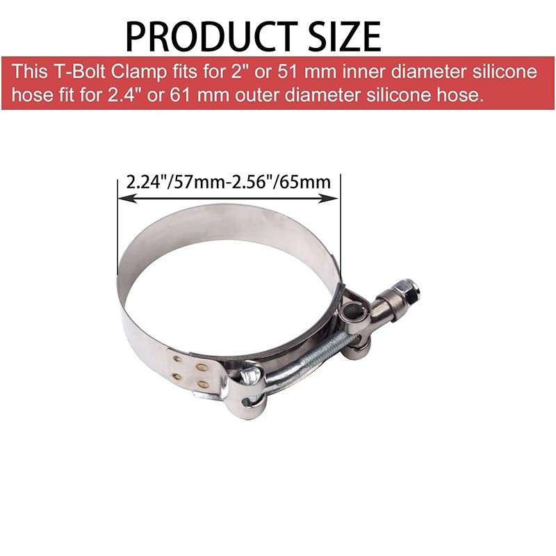 2/2.5/3/3.5/4" 304 Stainless Heavy Duty T-Bolt Turbo Intake Silicone Hose Clamps