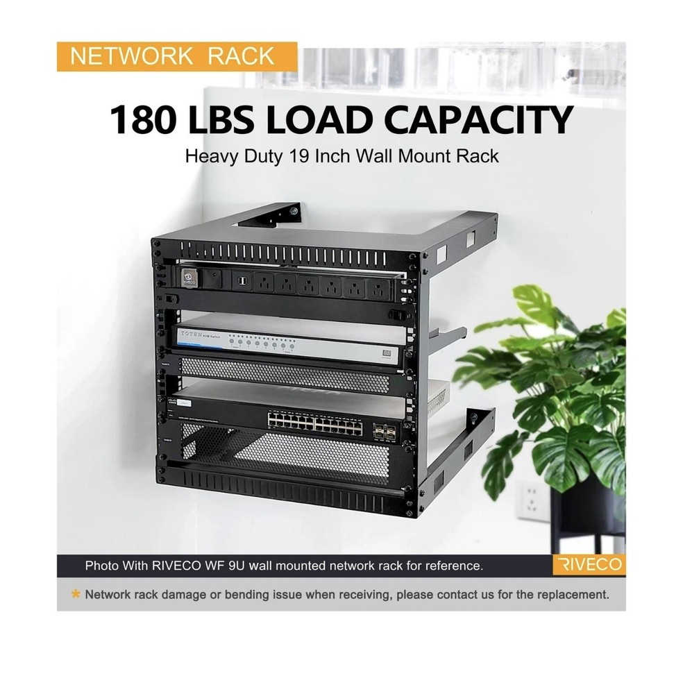 RIVECO 18U 19” Wall Mount Server Rack 17.7” Depth Open Frame Network AV Rack