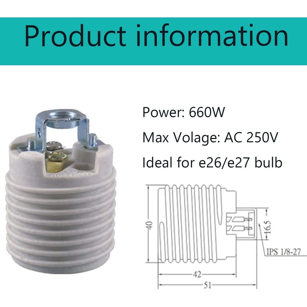 Keyless Porcelain Threaded Socket with Hickey,TWDRTDD Medium Base E26 Threade...