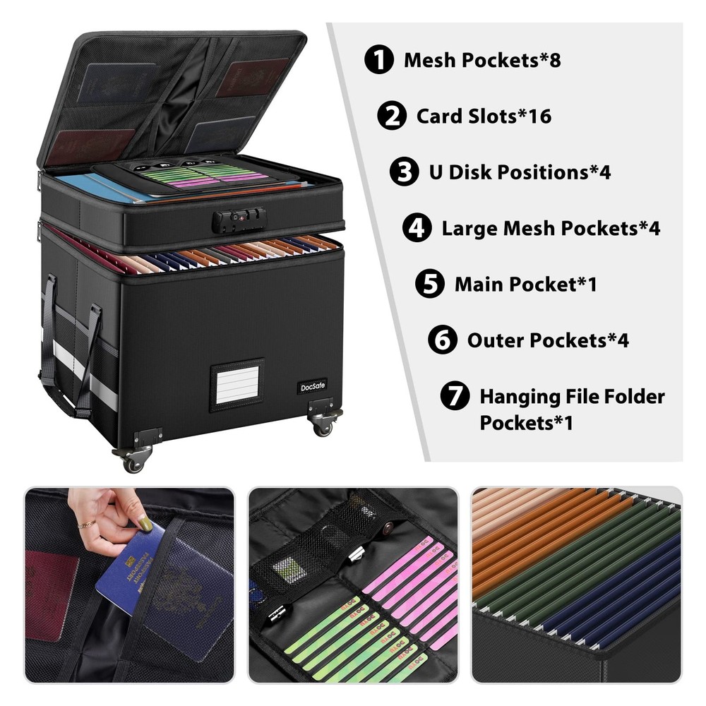 DocSafe Fireproof Document Box with Lock and Wheels