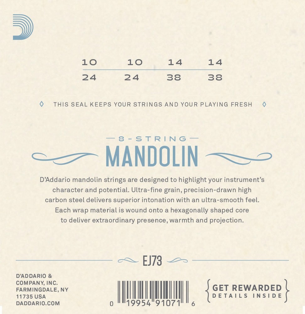 3 Sets D'Addario EJ73 Mandolin Strings Phosphor Bronze Light 10-38 EJ73-3D