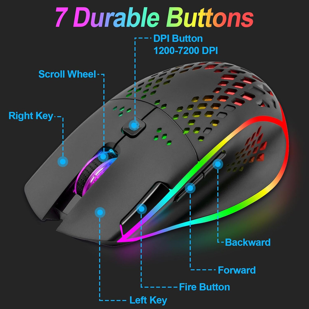 Wireless Gaming Mouse, C30 Silent Click Wireless Rechargeable Gaming Mouse with
