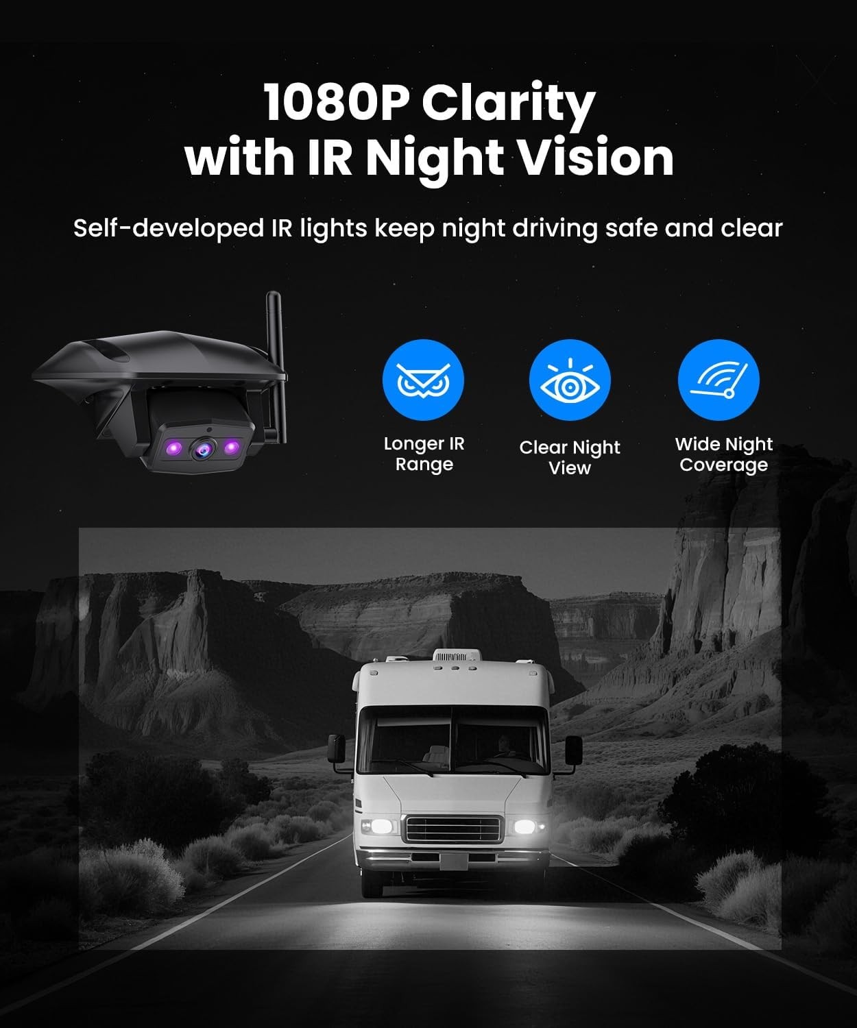 AUTO-VOX WF4 Wireless RV Camera System For Driving &Reversing 7.2" 1080P Monitor