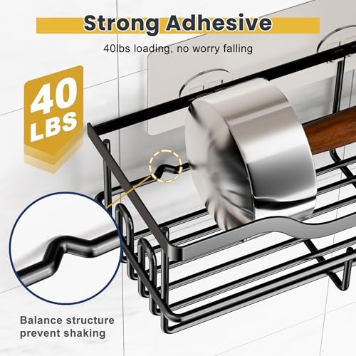 3-Pack Shower Caddy with Soap Holder, Adhesive Rustproof No Black - Large